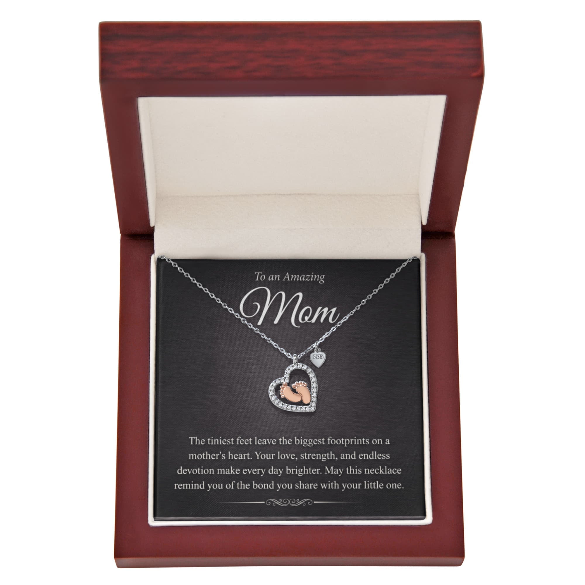 Baby Feet Heart Necklace – Rose Gold & CZ Pendant