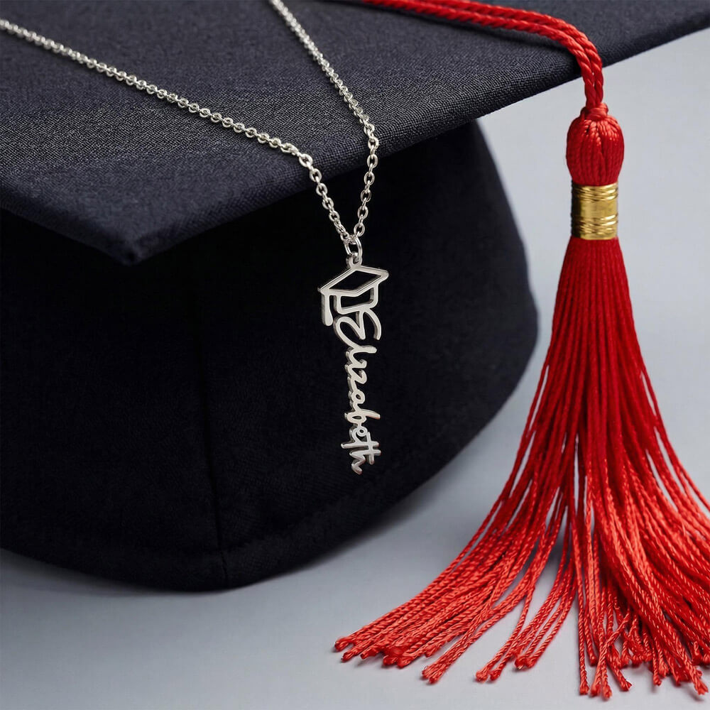 Graduation Name Necklace – Personalized Cursive Pendant, Gift for Her