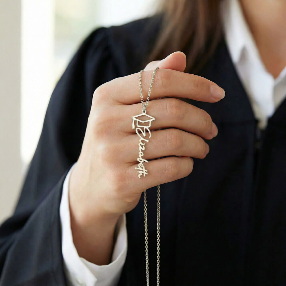 Graduation Name Necklace – Personalized Cursive Pendant, Gift for Her