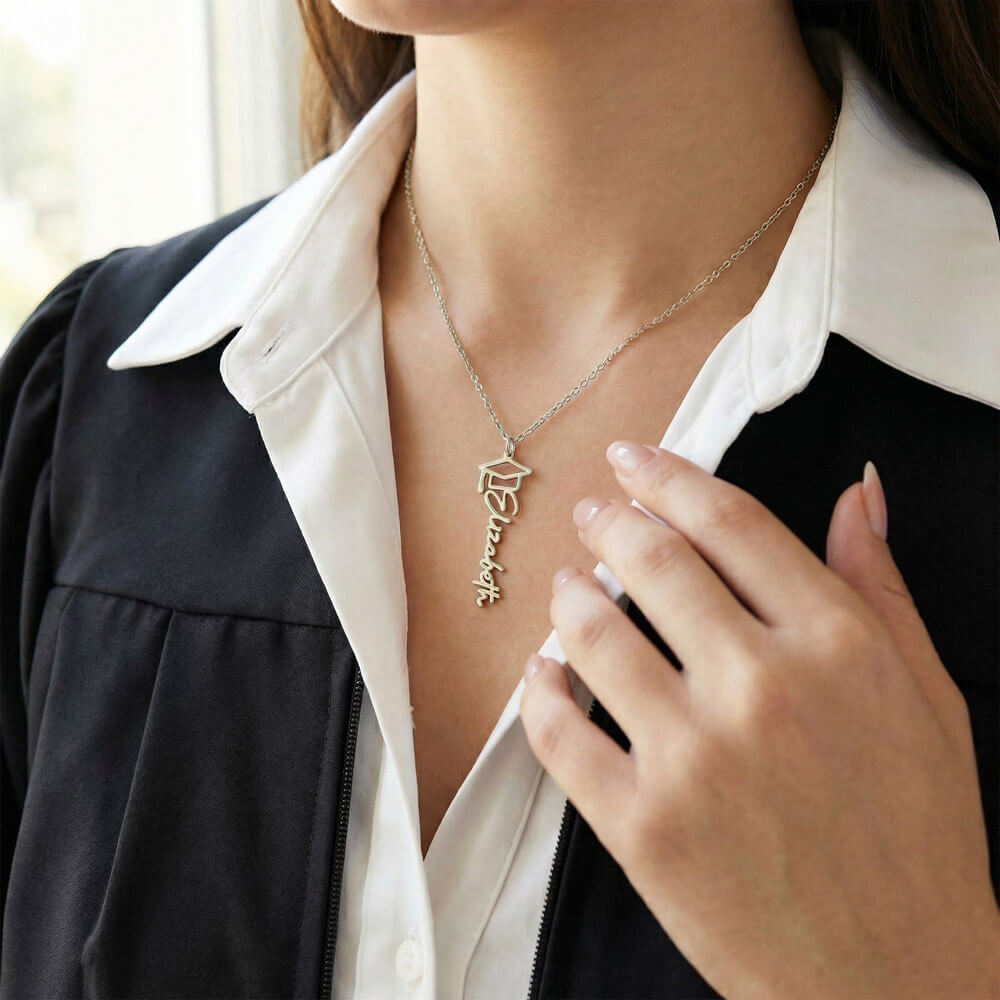 Graduation Name Necklace – Personalized Cursive Pendant, Gift for Her