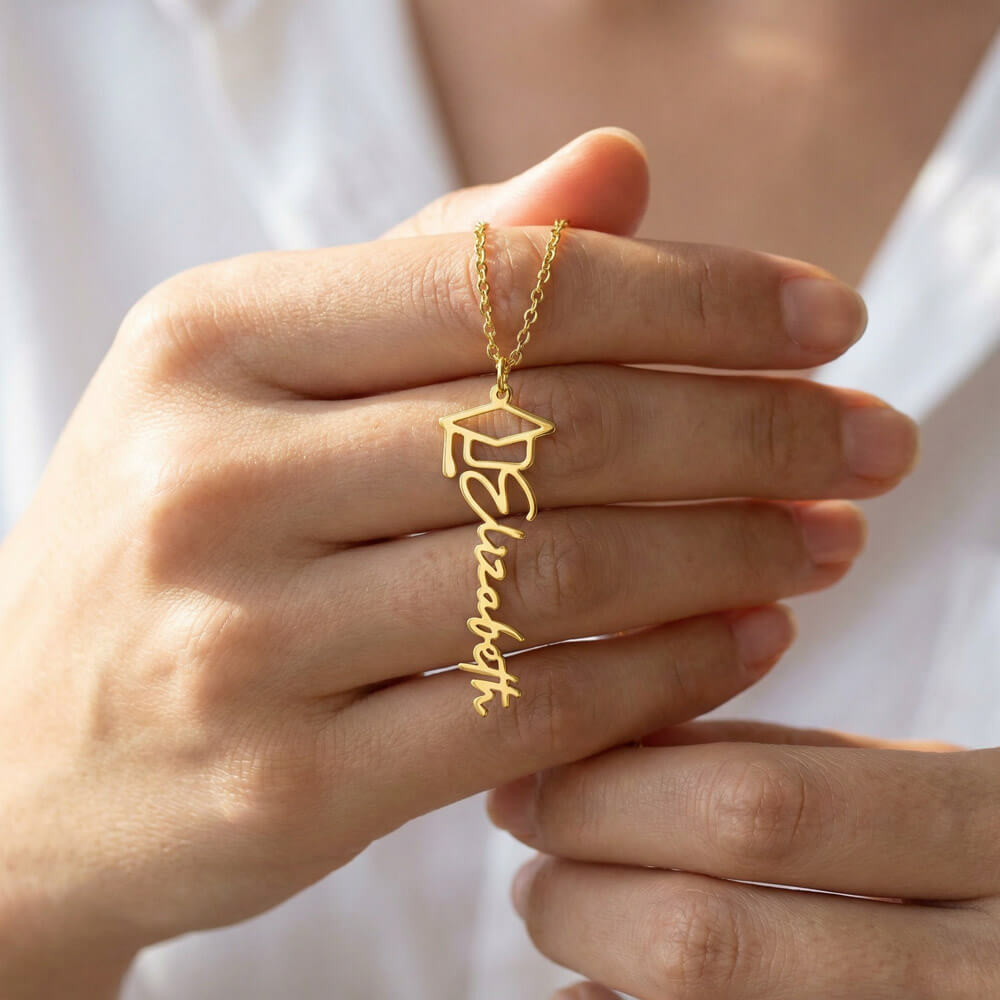 Graduation Name Necklace – Personalized Cursive Pendant, Gift for Her