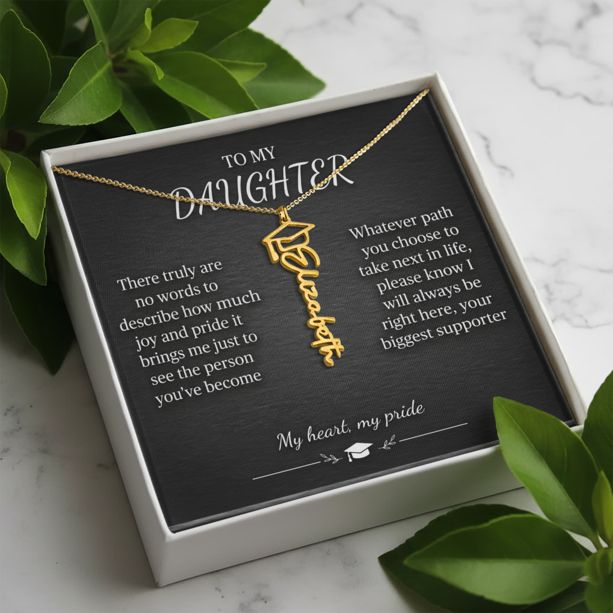 Custom Graduation Name Necklace – Personalized Pendant with Grad Cap Charm