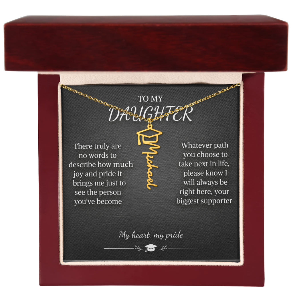 Custom Graduation Name Necklace – Personalized Pendant with Grad Cap Charm