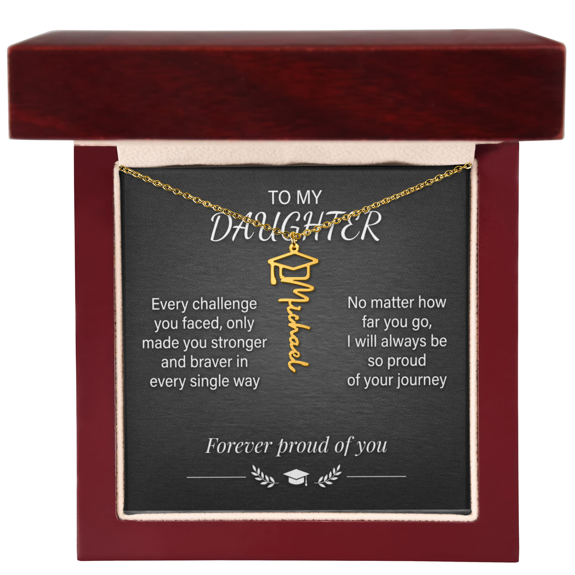 Personalized Graduation Necklace – Custom Name Pendant, Grad Cap Detail