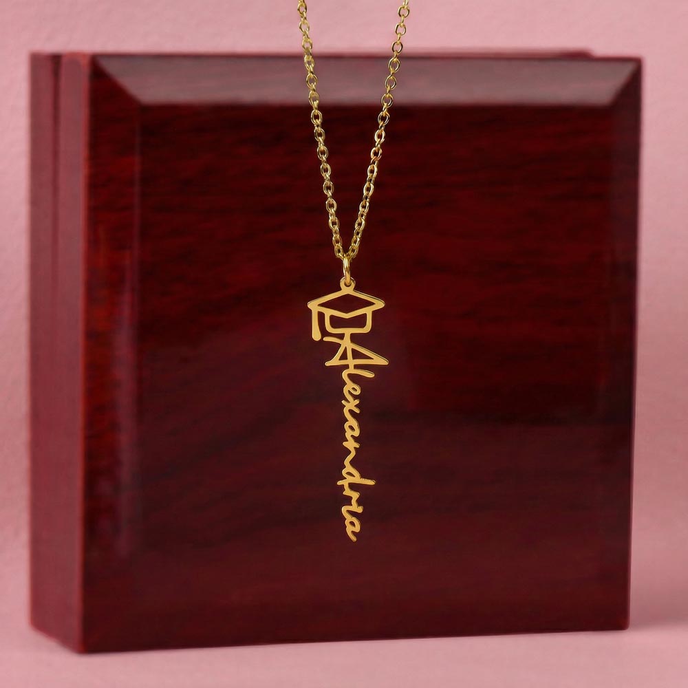 Graduation Name Necklace – Personalized Cursive Pendant, Gift for Her