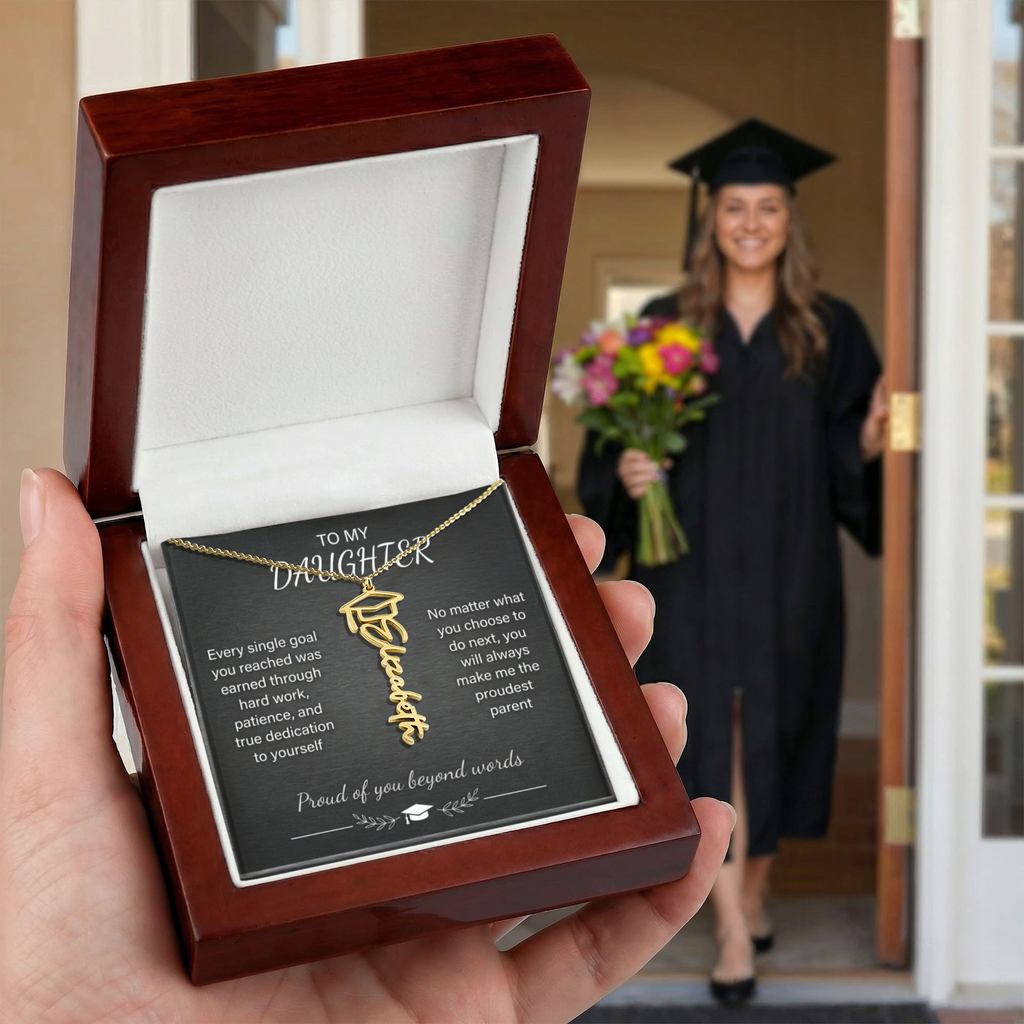 Graduation Name Necklace – Personalized Cursive Pendant, Gift for Her