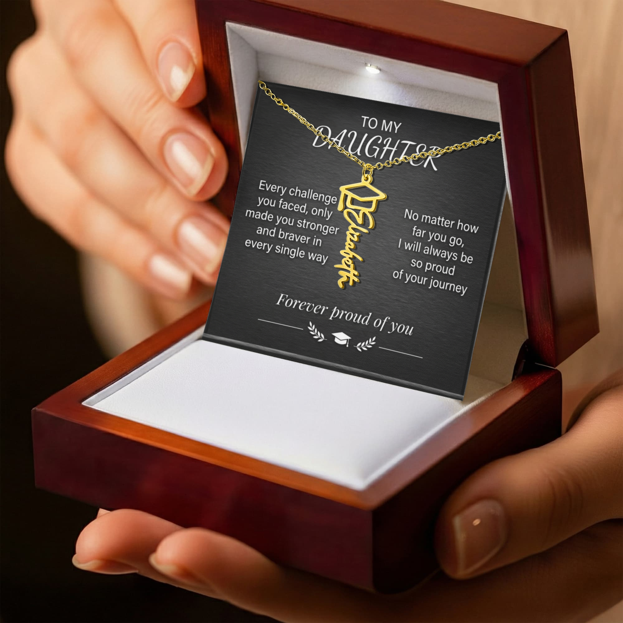 Personalized Graduation Necklace – Custom Name Pendant, Grad Cap Detail