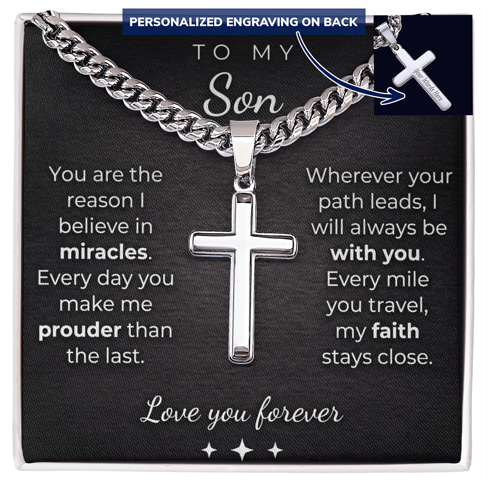 Personalized Cross Necklace to my Son with Cuban Link Chain