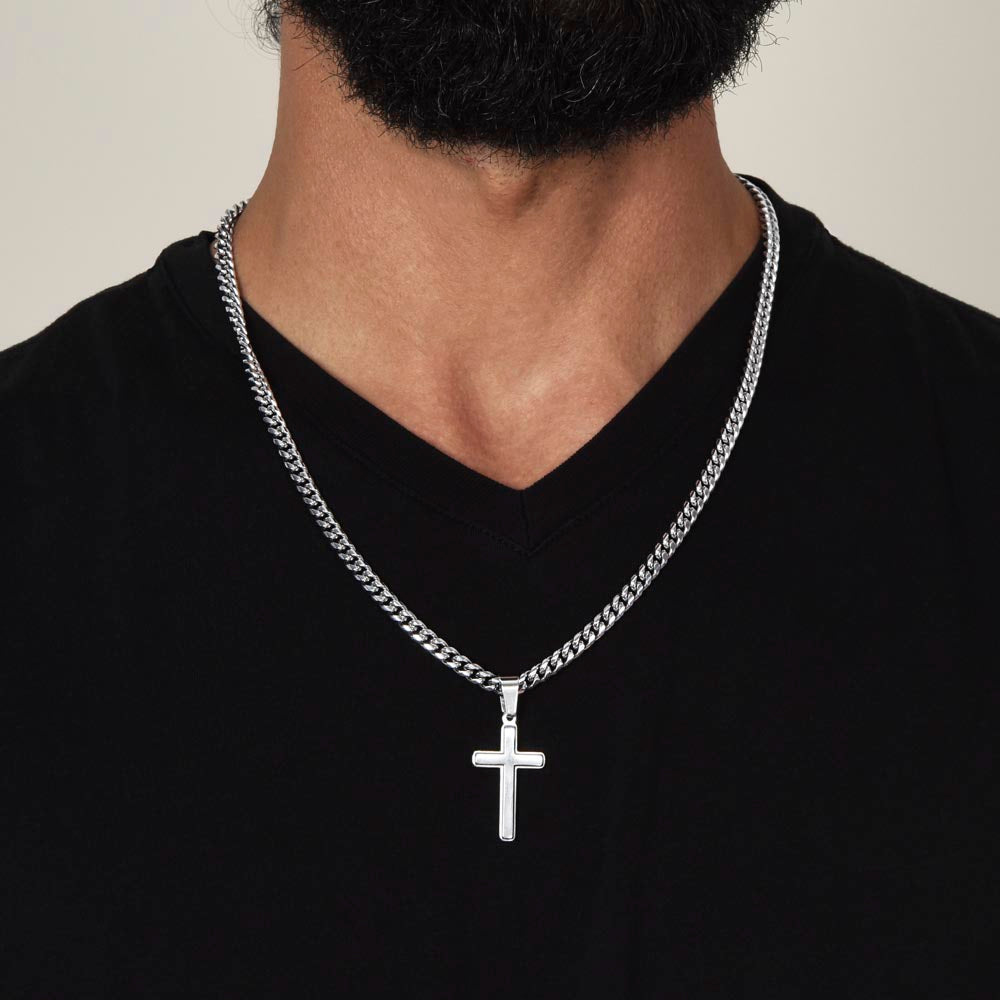Personalized Cross Necklace to my Son with Cuban Link Chain