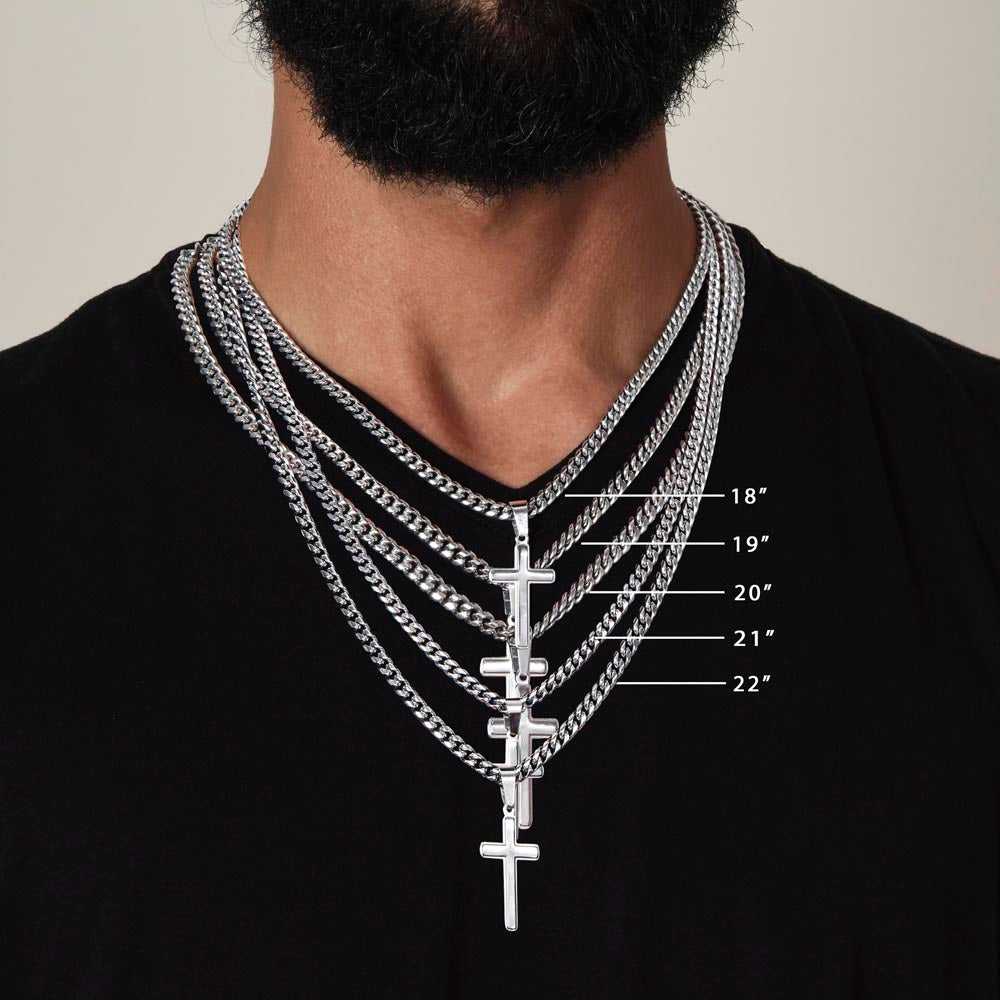 Personalized Cross Necklace to my Son with Cuban Link Chain