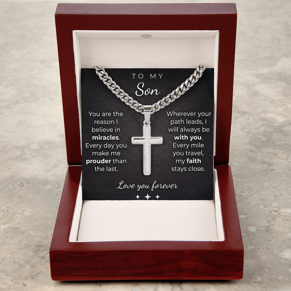 Personalized Cross Necklace to my Son with Cuban Link Chain