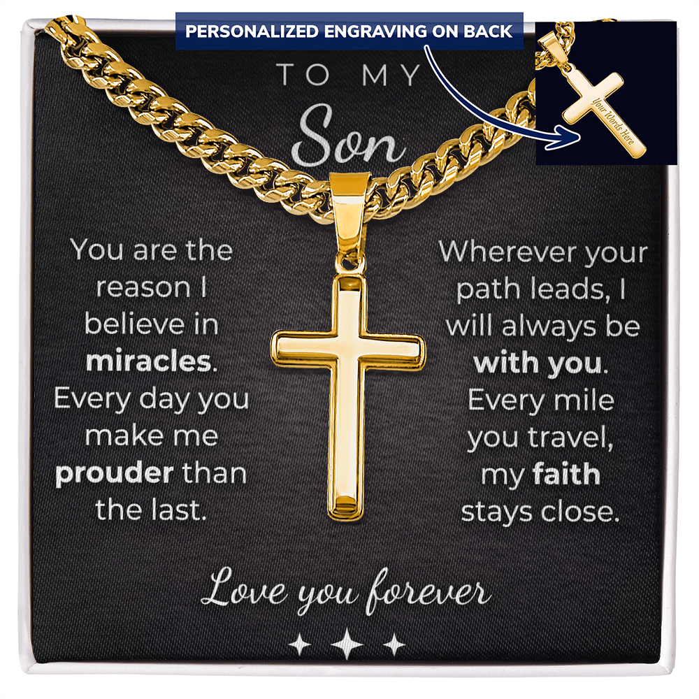Personalized Cross Necklace to my Son with Cuban Link Chain