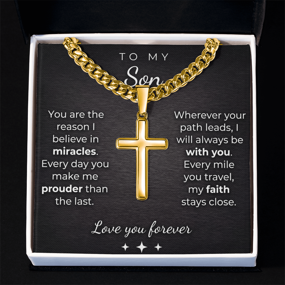 Personalized Cross Necklace to my Son with Cuban Link Chain
