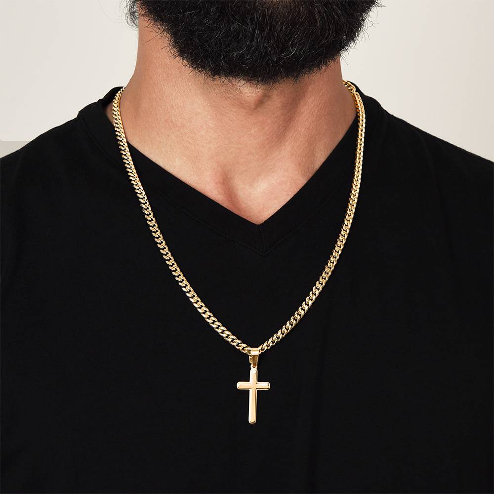Personalized Cross Necklace for Dad – Cuban Link Chain