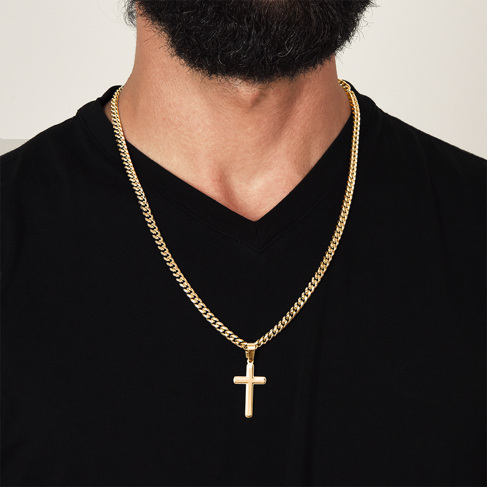 Personalized Cross Necklace to my Son with Cuban Link Chain