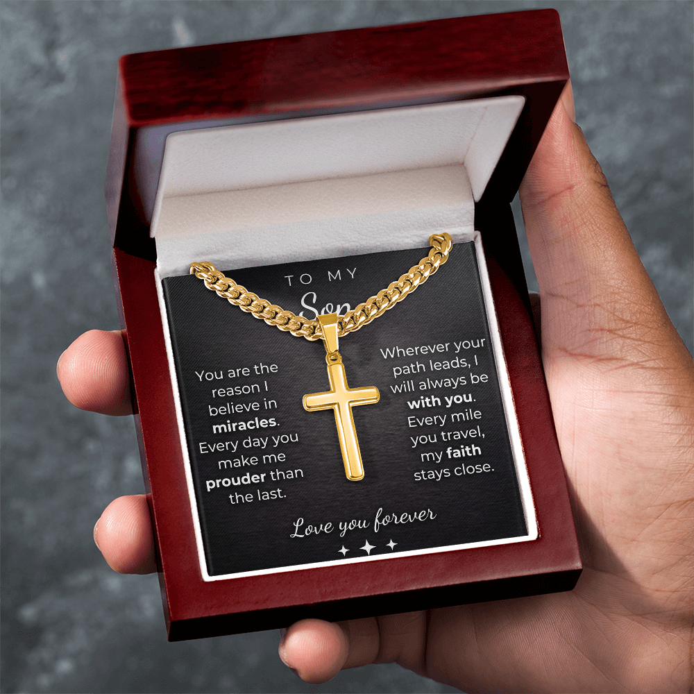Personalized Cross Necklace to my Son with Cuban Link Chain