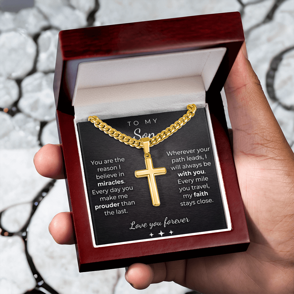 Personalized Cross Necklace to my Son with Cuban Link Chain