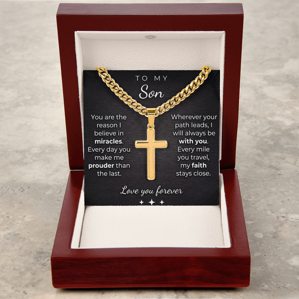 Personalized Cross Necklace to my Son with Cuban Link Chain