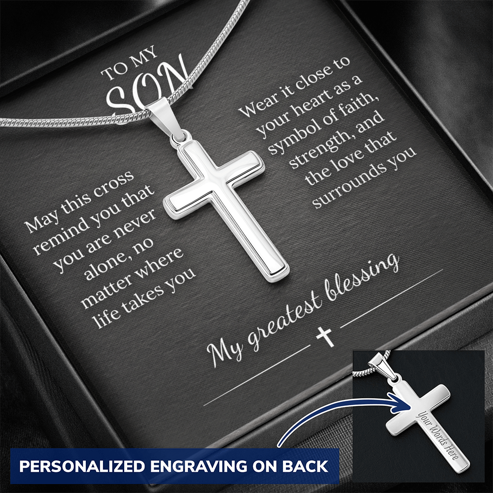 Personalized Cross Necklace – Custom Engraved Pendant, Gold or Steel