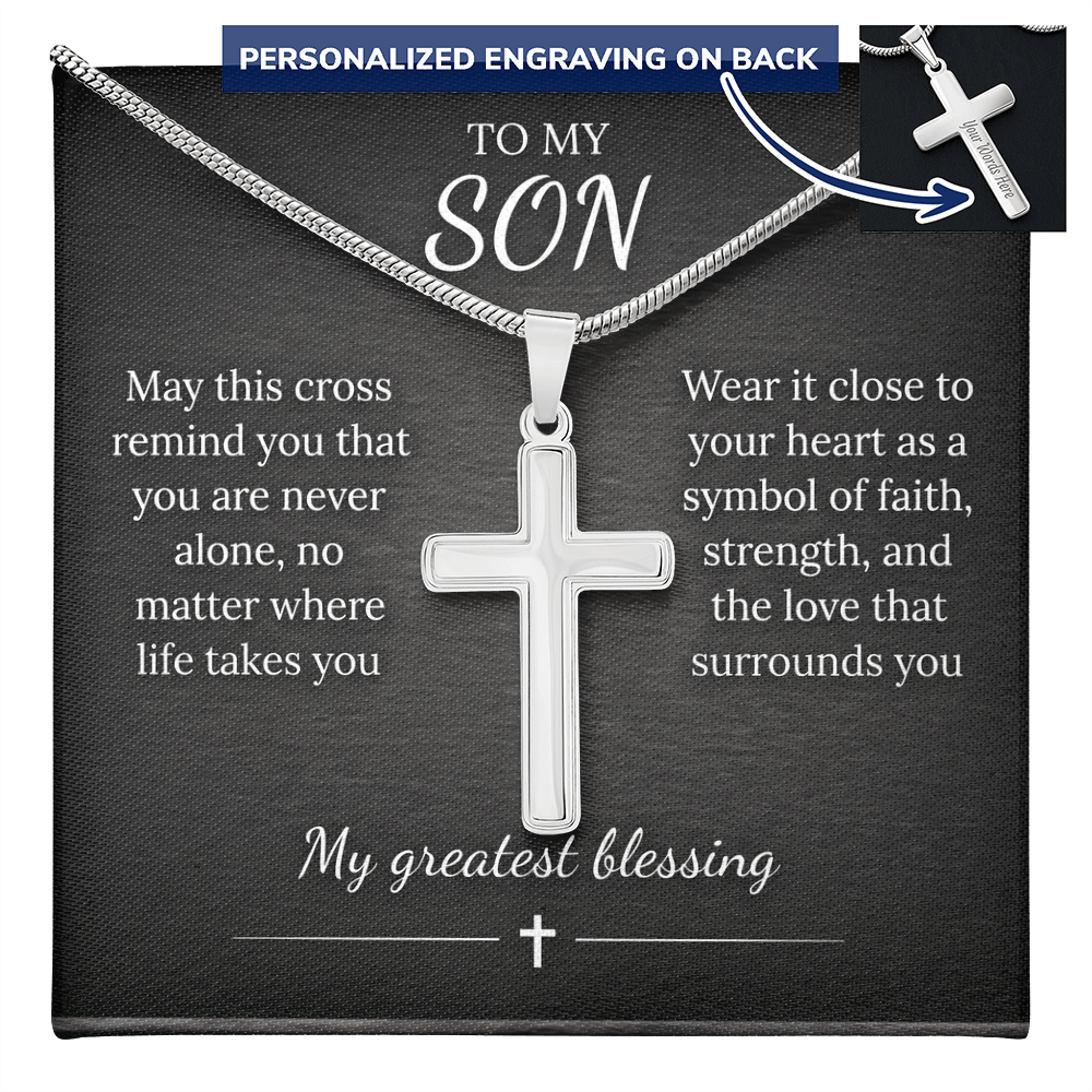 Personalized Cross Necklace – Custom Engraved Pendant, Gold or Steel