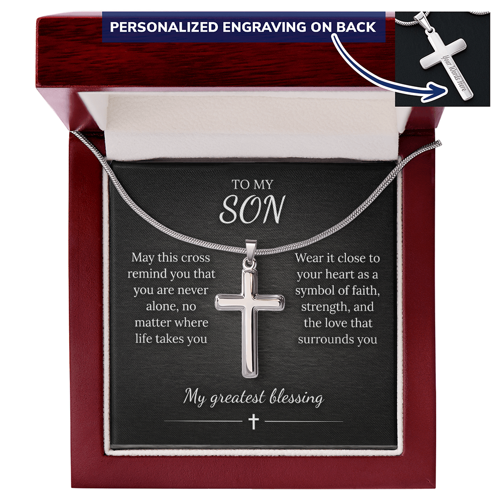 Personalized Cross Necklace – Custom Engraved Pendant, Gold or Steel