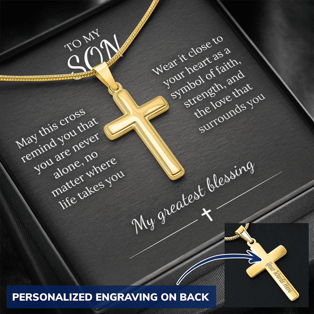 Personalized Cross Necklace – Custom Engraved Pendant, Gold or Steel