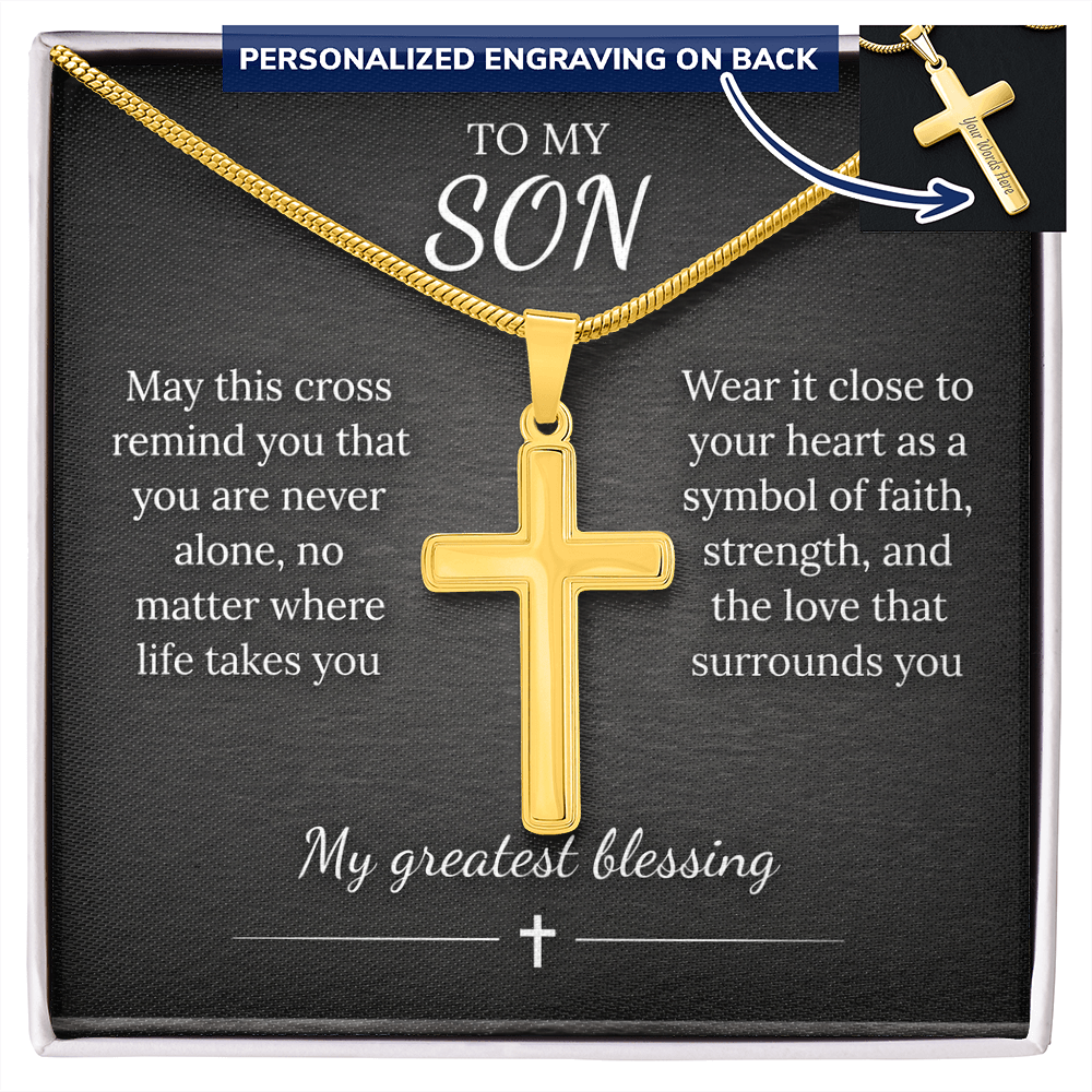 Personalized Cross Necklace – Custom Engraved Pendant, Gold or Steel