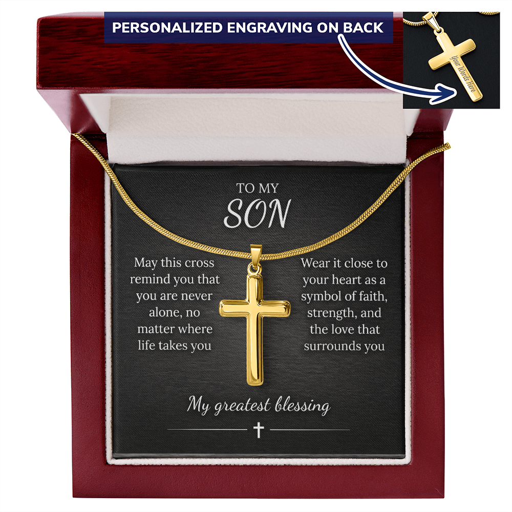 Personalized Cross Necklace – Custom Engraved Pendant, Gold or Steel