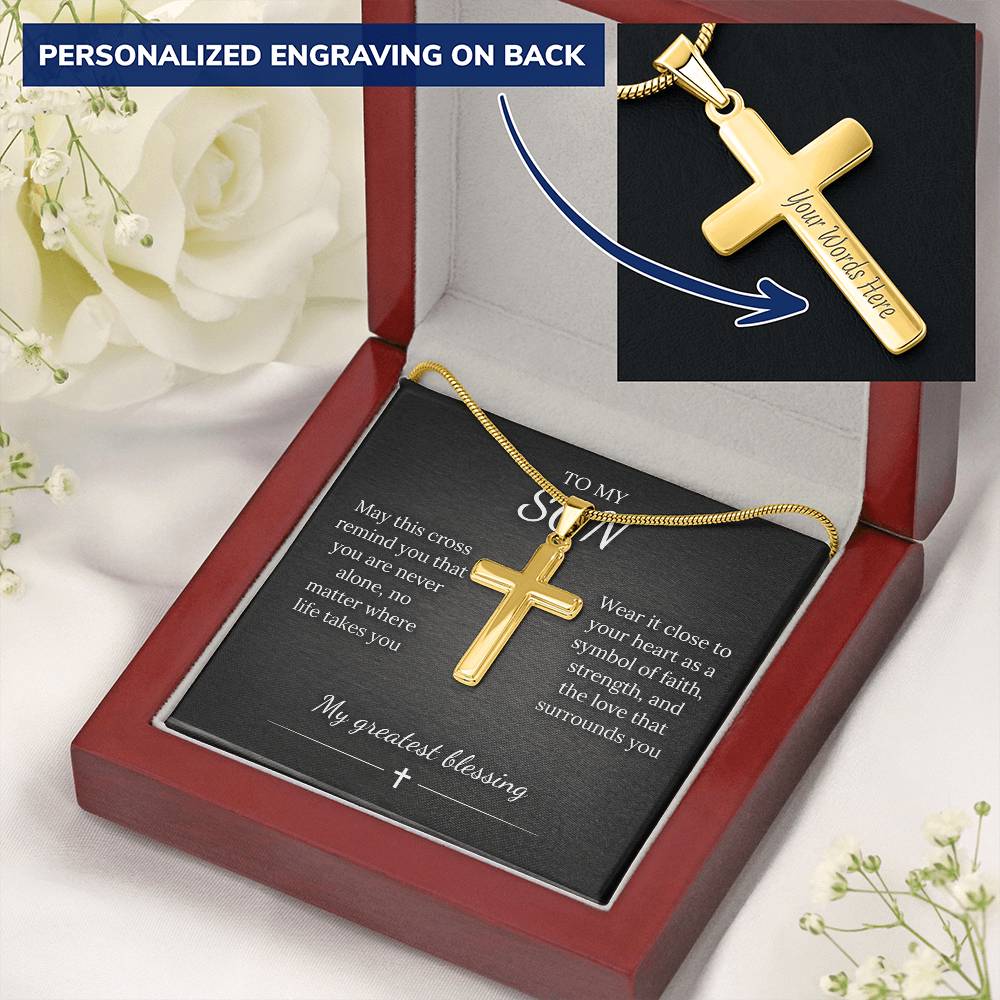 Personalized Cross Necklace – Custom Engraved Pendant, Gold or Steel