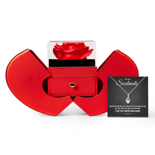 Alluring Beauty Necklace & Heart Rose Box – Elegant CZ Necklace Gift Set