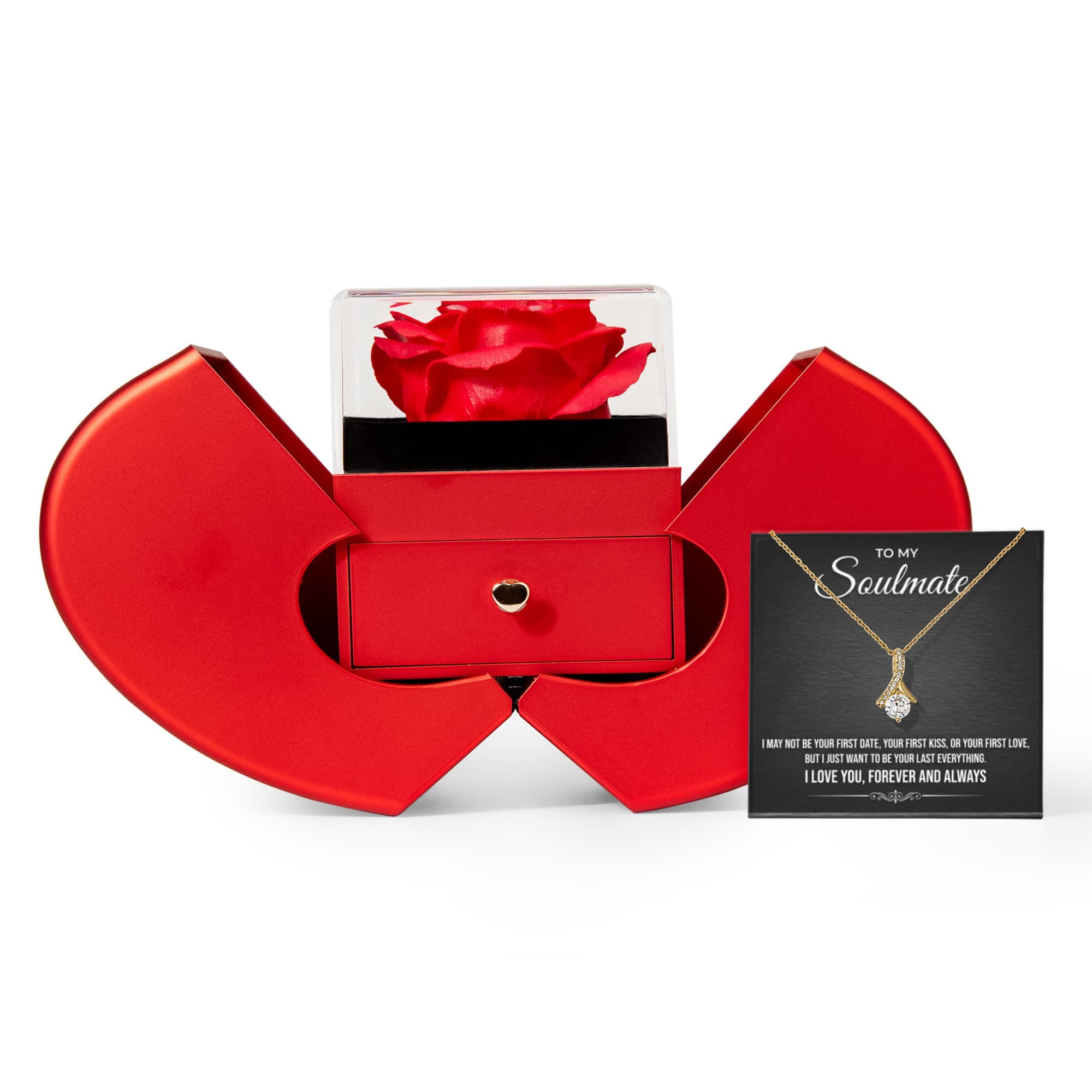 Alluring Beauty Necklace & Heart Rose Box – Elegant CZ Necklace Gift Set