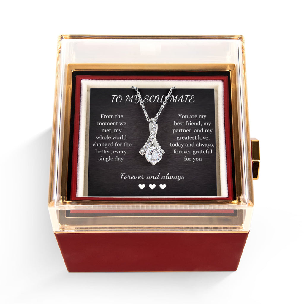 Alluring Beauty Necklace – Cubic Zirconia Pendant with Preserved Rose Gift Box