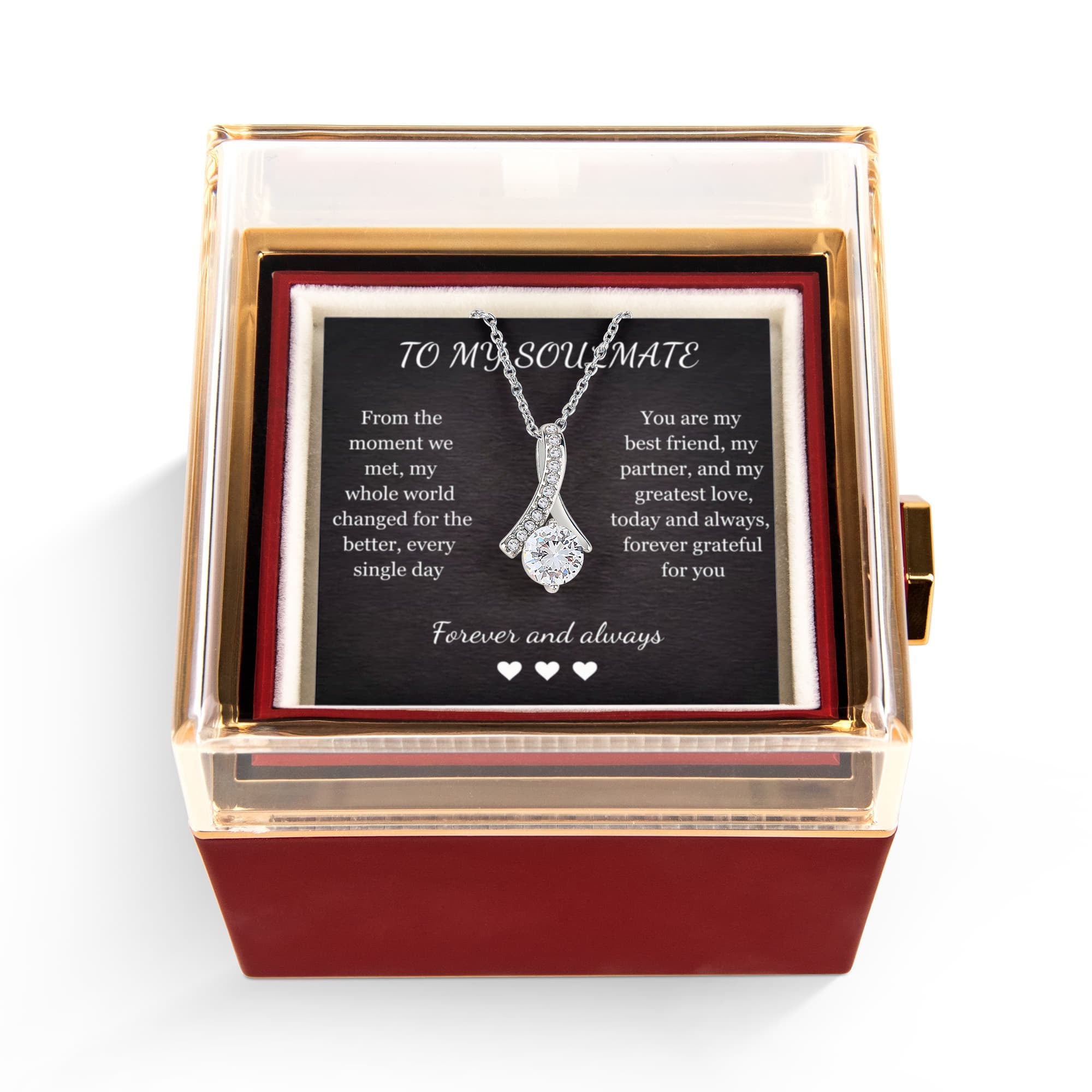 Alluring Beauty Necklace – Cubic Zirconia Pendant with Preserved Rose Gift Box