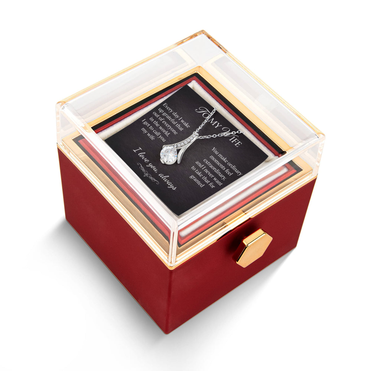 To My Wife - Alluring Beauty Necklace – CZ Pendant, Rose Gift Box Included