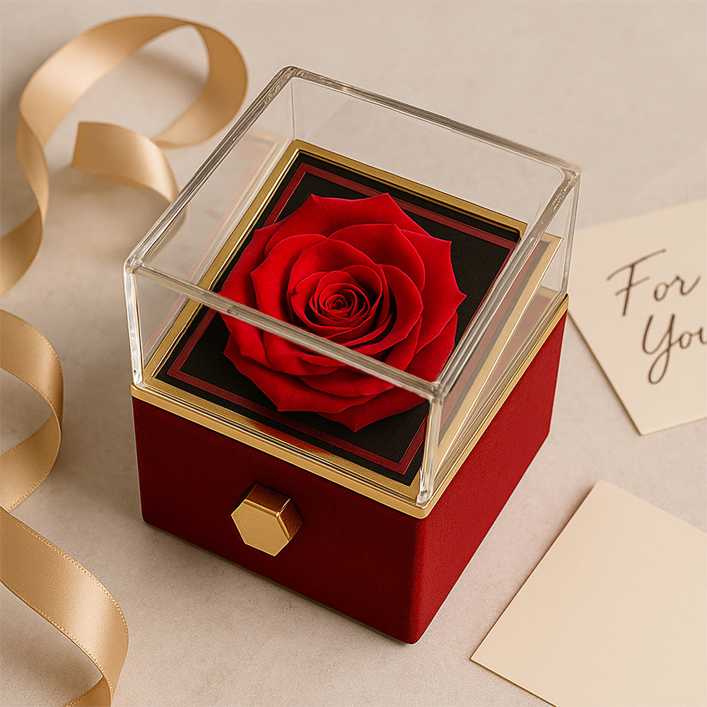 Alluring Beauty Necklace – Cubic Zirconia Pendant with Preserved Rose Gift Box