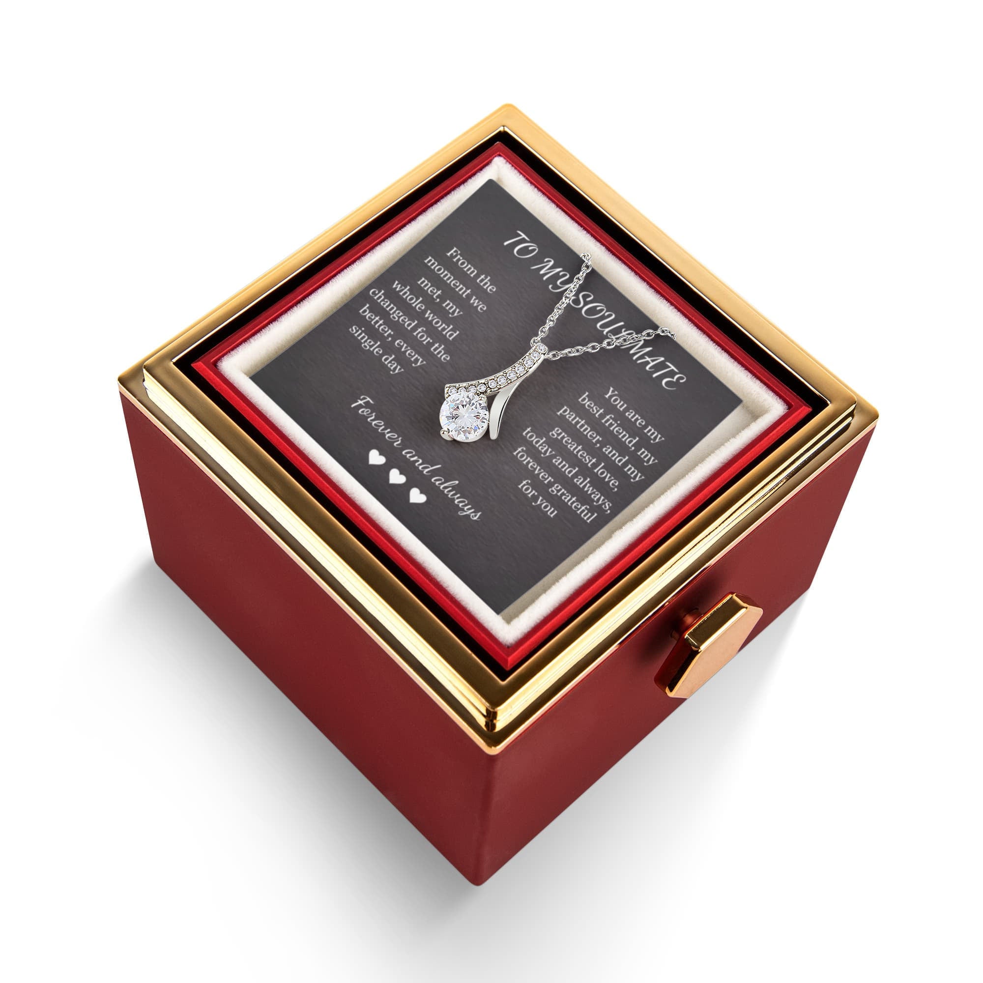 Alluring Beauty Necklace – Cubic Zirconia Pendant with Preserved Rose Gift Box