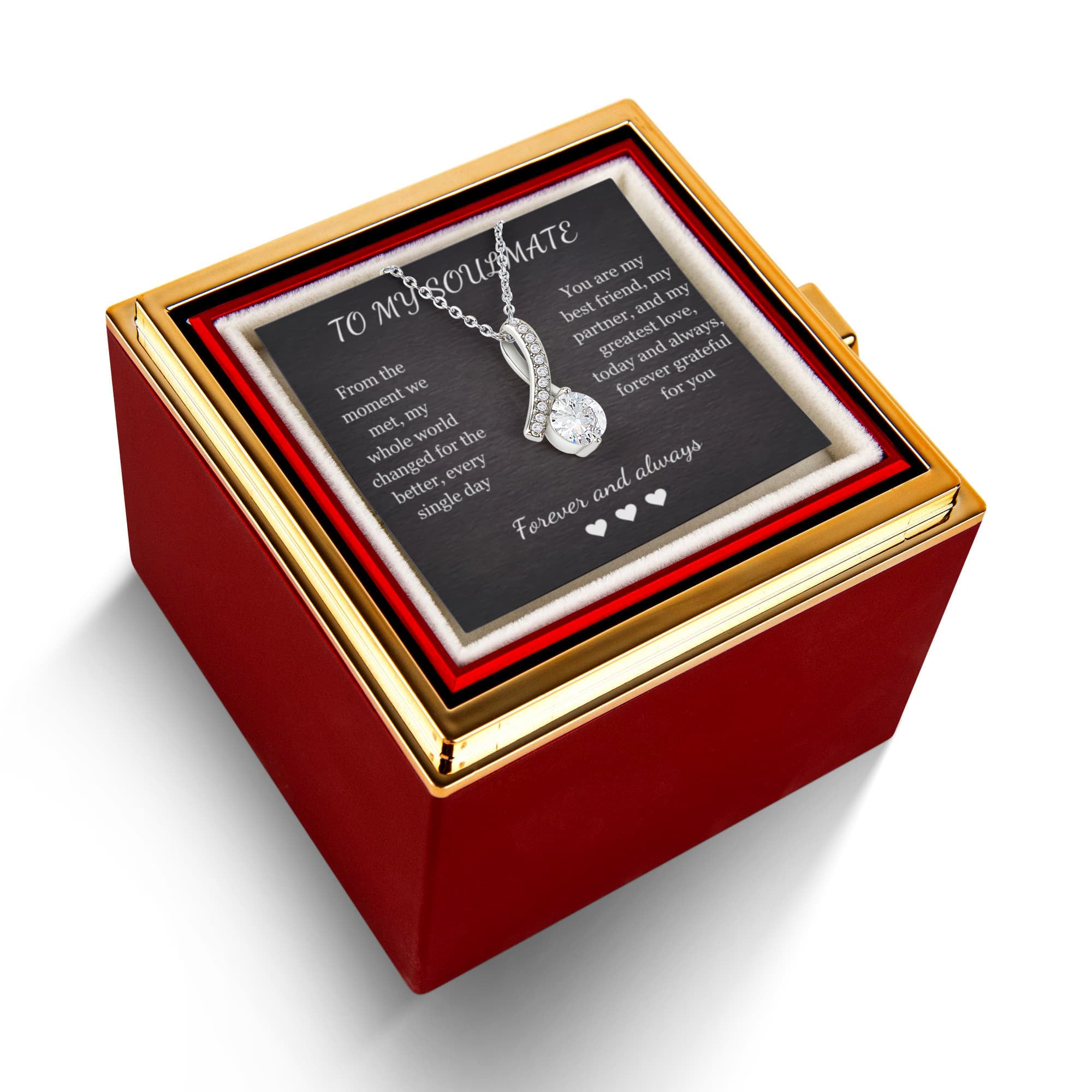 Alluring Beauty Necklace – Cubic Zirconia Pendant with Preserved Rose Gift Box