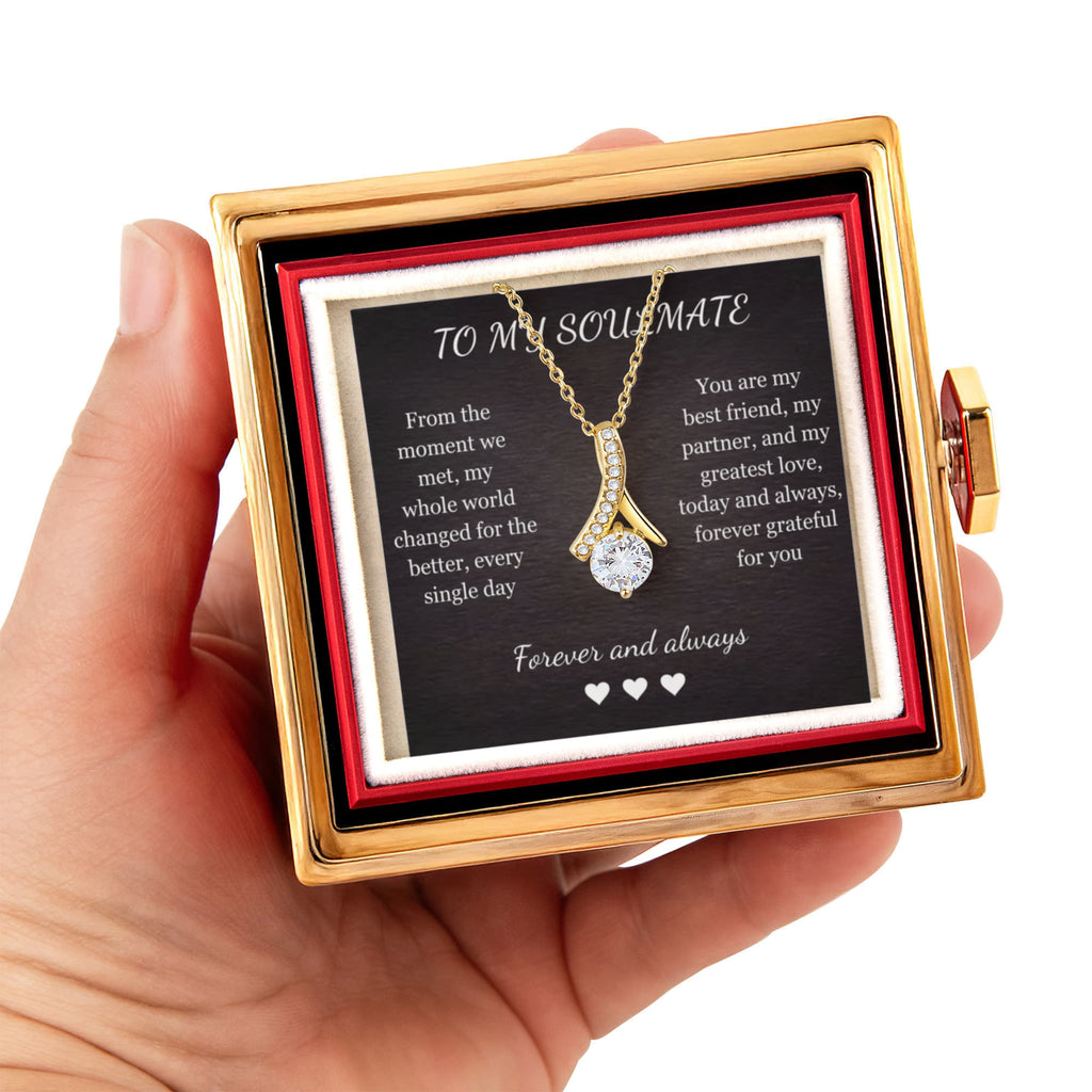 Alluring Beauty Necklace – Cubic Zirconia Pendant with Preserved Rose Gift Box