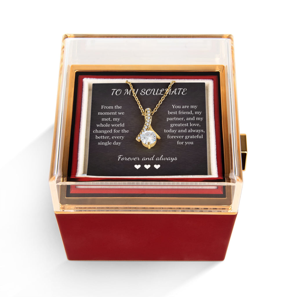 Alluring Beauty Necklace – Cubic Zirconia Pendant with Preserved Rose Gift Box