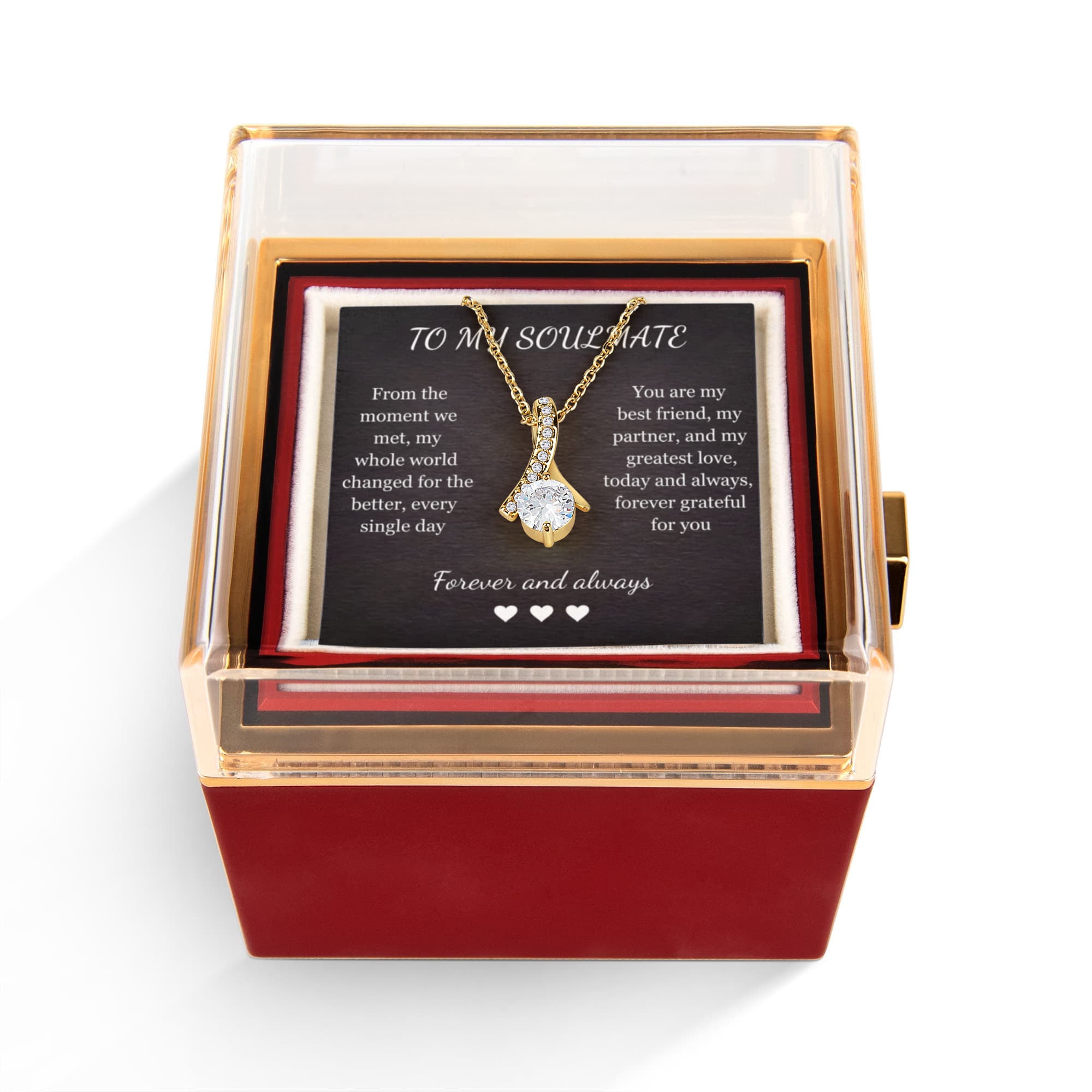 Alluring Beauty Necklace – Cubic Zirconia Pendant with Preserved Rose Gift Box