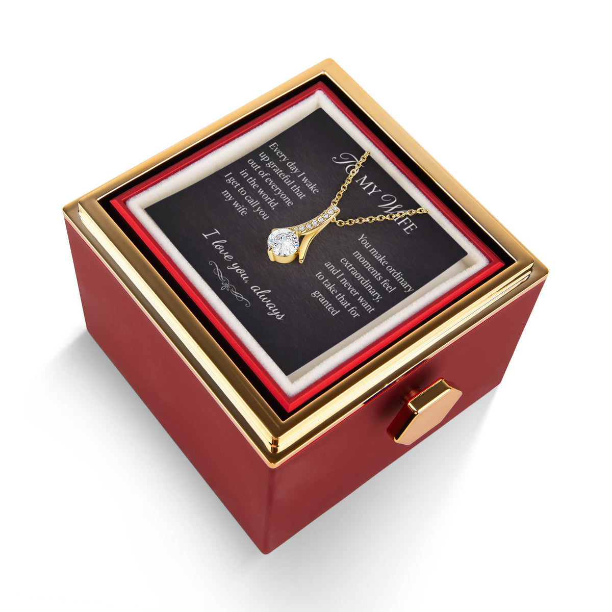 To My Wife - Alluring Beauty Necklace – CZ Pendant, Rose Gift Box Included