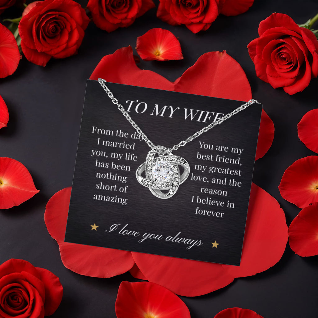 Love Knot Necklace – Eternal Bond Pendant with Preserved Rose Gift Box