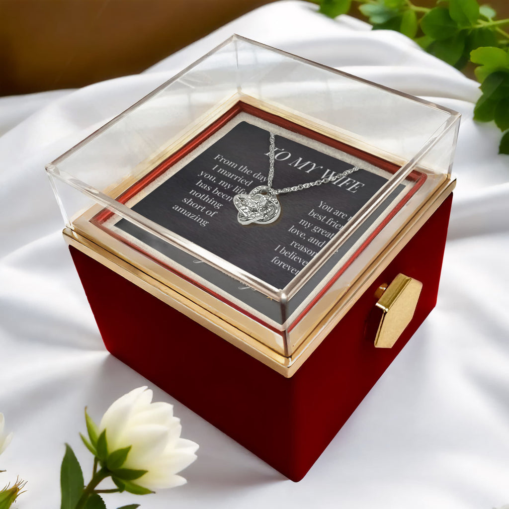 Love Knot Necklace – Eternal Bond Pendant with Preserved Rose Gift Box
