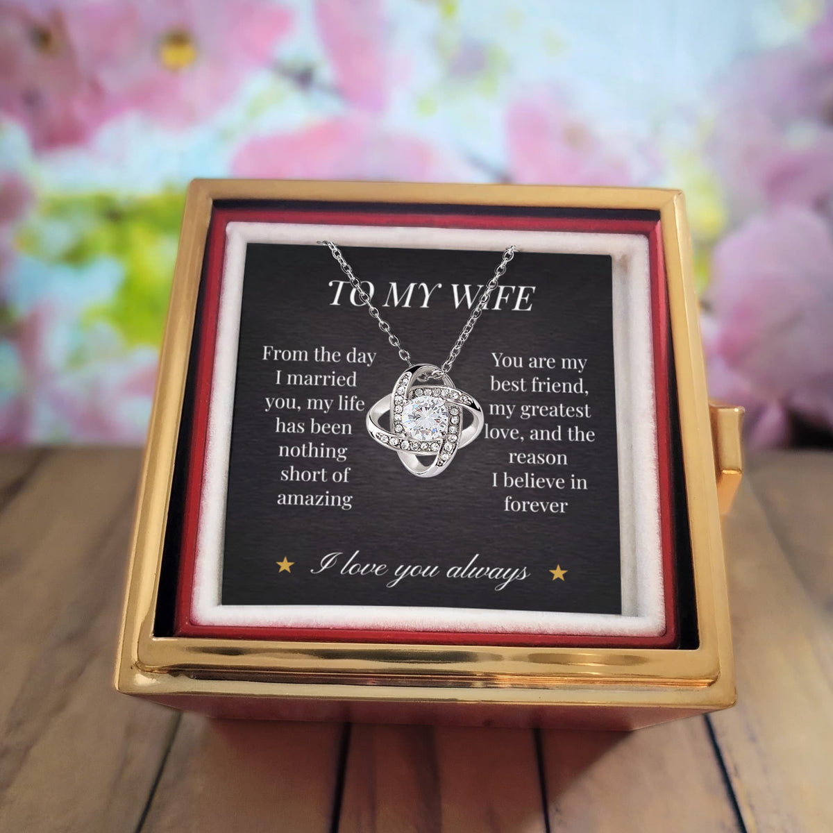 Love Knot Necklace – Eternal Bond Pendant with Preserved Rose Gift Box