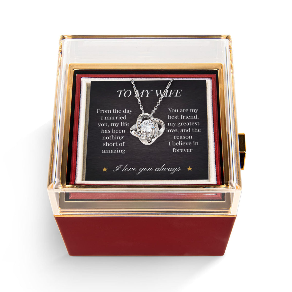 Love Knot Necklace – Eternal Bond Pendant with Preserved Rose Gift Box