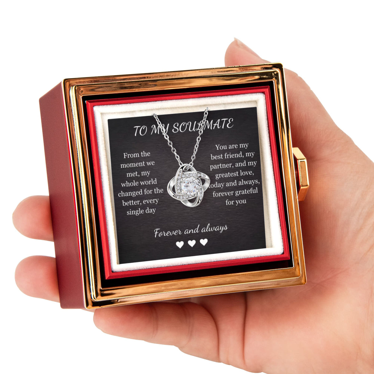 To My Soulmate Love Knot Necklace - Cubic Zirconia Pendant with Rose Gift Box