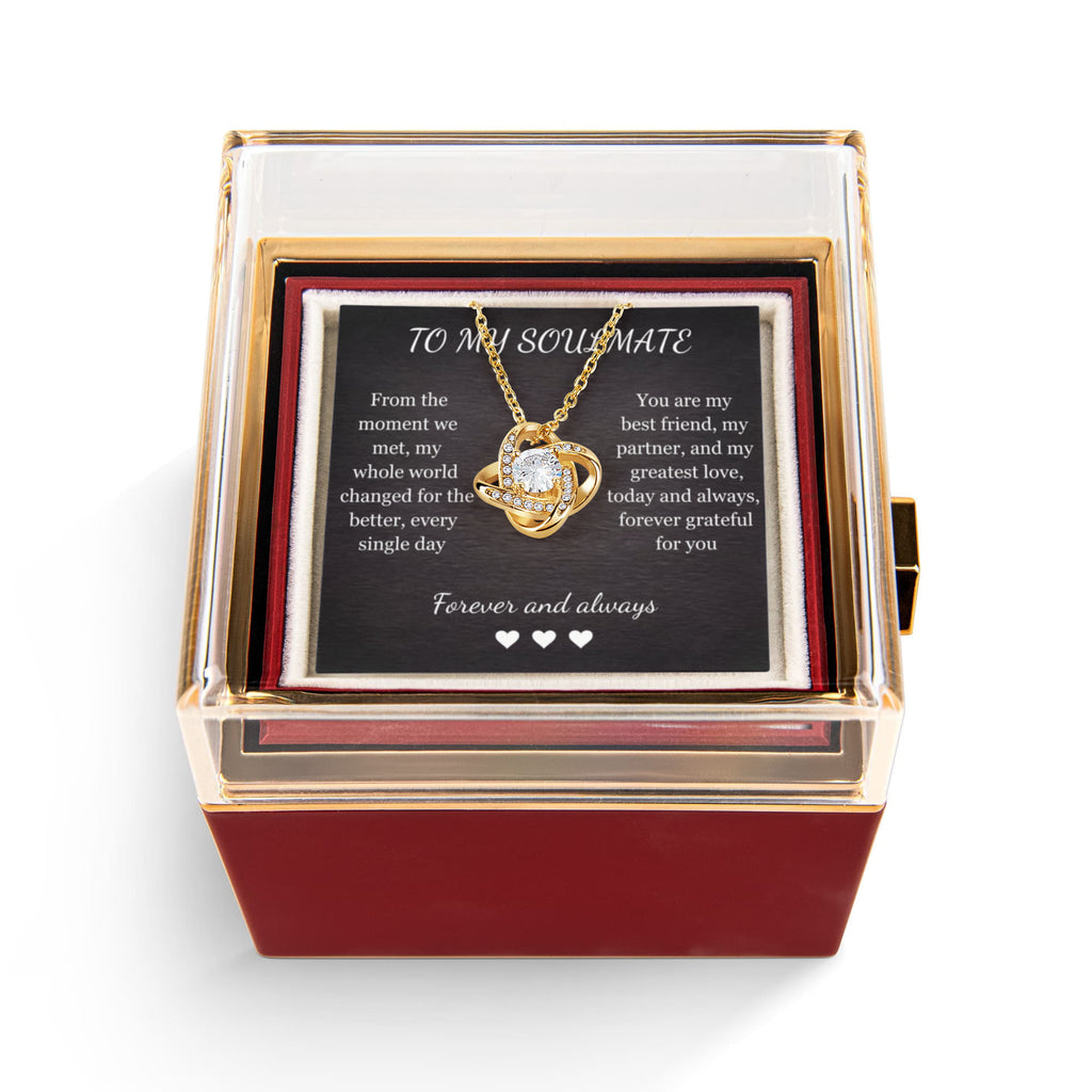 To My Soulmate Love Knot Necklace - Cubic Zirconia Pendant with Rose Gift Box