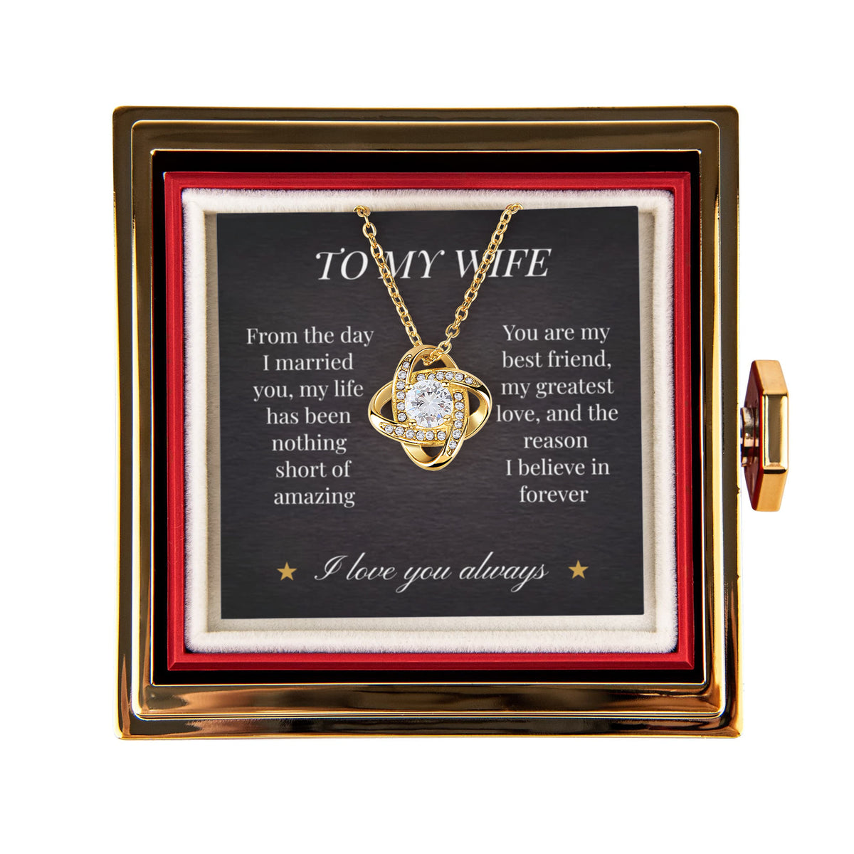 Love Knot Necklace – Eternal Bond Pendant with Preserved Rose Gift Box