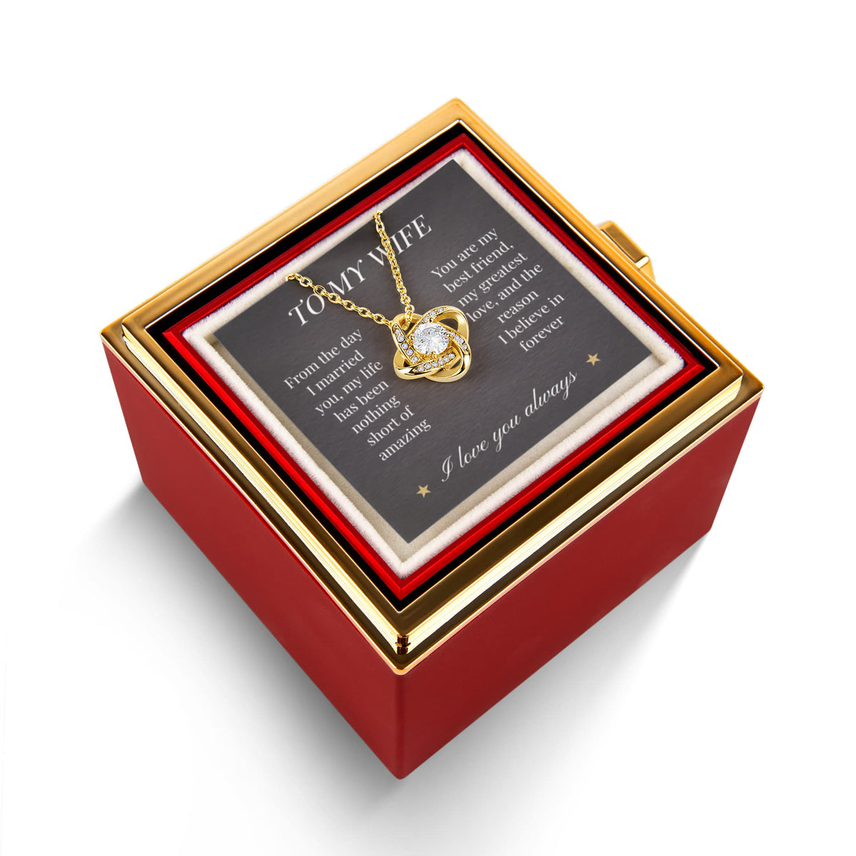 Love Knot Necklace – Eternal Bond Pendant with Preserved Rose Gift Box