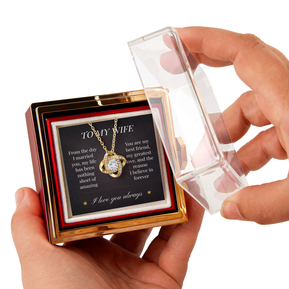 Love Knot Necklace – Eternal Bond Pendant with Preserved Rose Gift Box